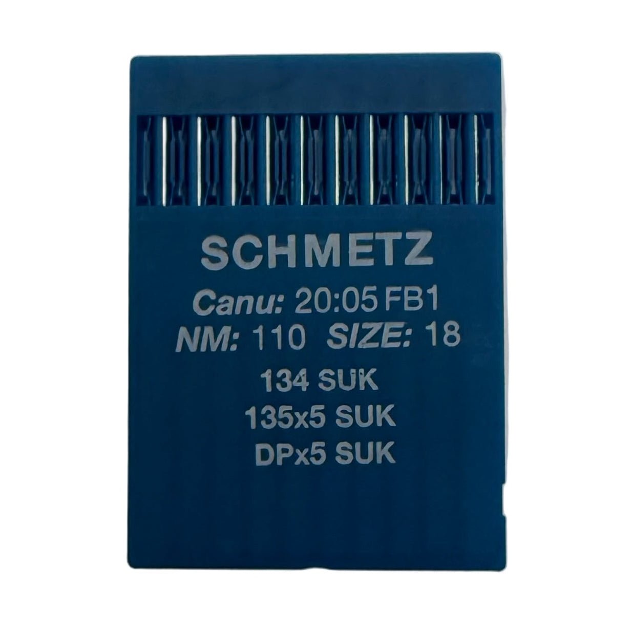 Image avec aiguilles pour machines à coudre industrielles SCHMETZ DPx5 SUK – pour maille et jean (10 pcs) – disponible chez Šarlotes audumi