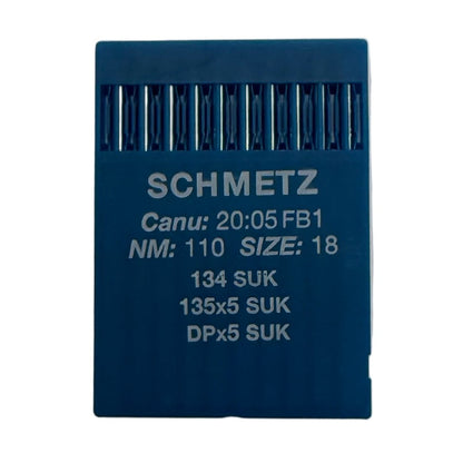 Image avec aiguilles pour machines à coudre industrielles SCHMETZ DPx5 SUK – pour maille et jean (10 pcs) – disponible chez Šarlotes audumi