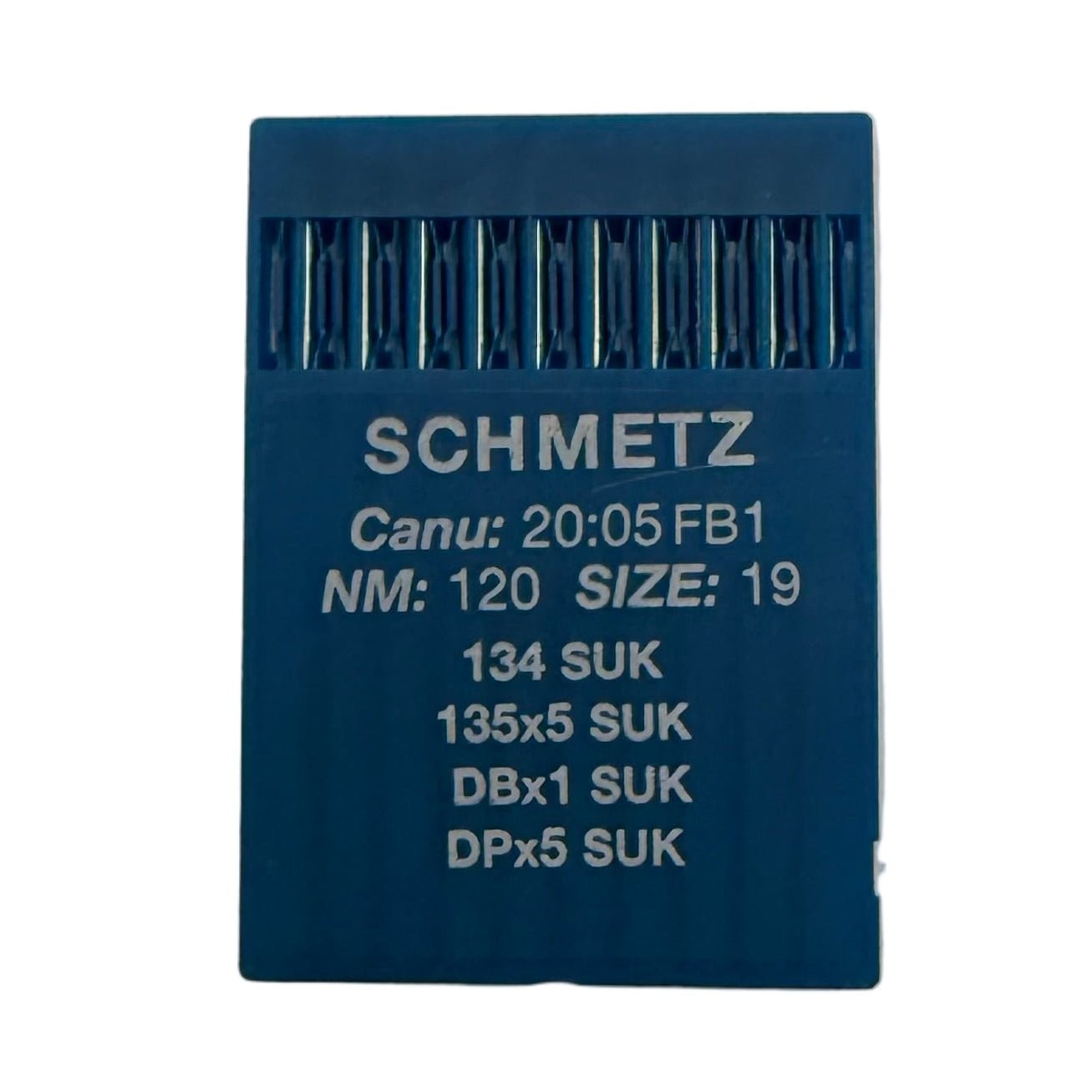 Image d'aiguilles pour machines à coudre industrielles SCHMETZ DPx5 SUK – pour maille et denim (10 pièces) – disponible chez Šarlotes audumi