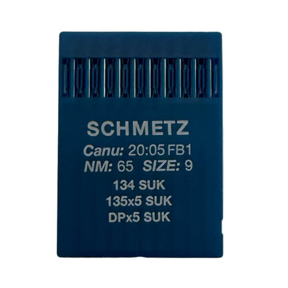 Image avec aiguilles pour machines à coudre industrielles SCHMETZ DPx5 SUK – pour maille et jean (10 pcs) – disponible chez Šarlotes audumi