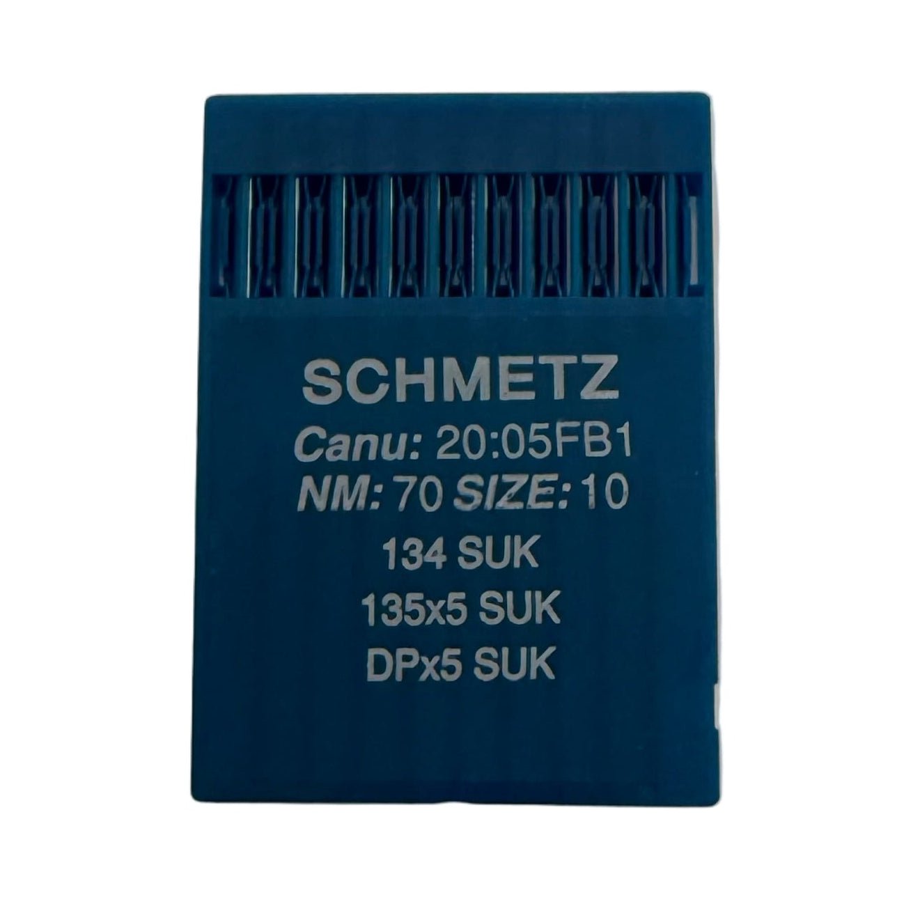 Image des aiguilles pour machines à coudre industrielles SCHMETZ DPx5 SUK – pour maille et jean (10 pièces) – disponible chez Šarlotes audumi
