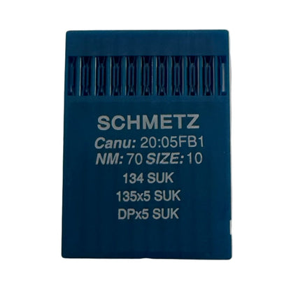 Image des aiguilles pour machines à coudre industrielles SCHMETZ DPx5 SUK – pour maille et jean (10 pièces) – disponible chez Šarlotes audumi