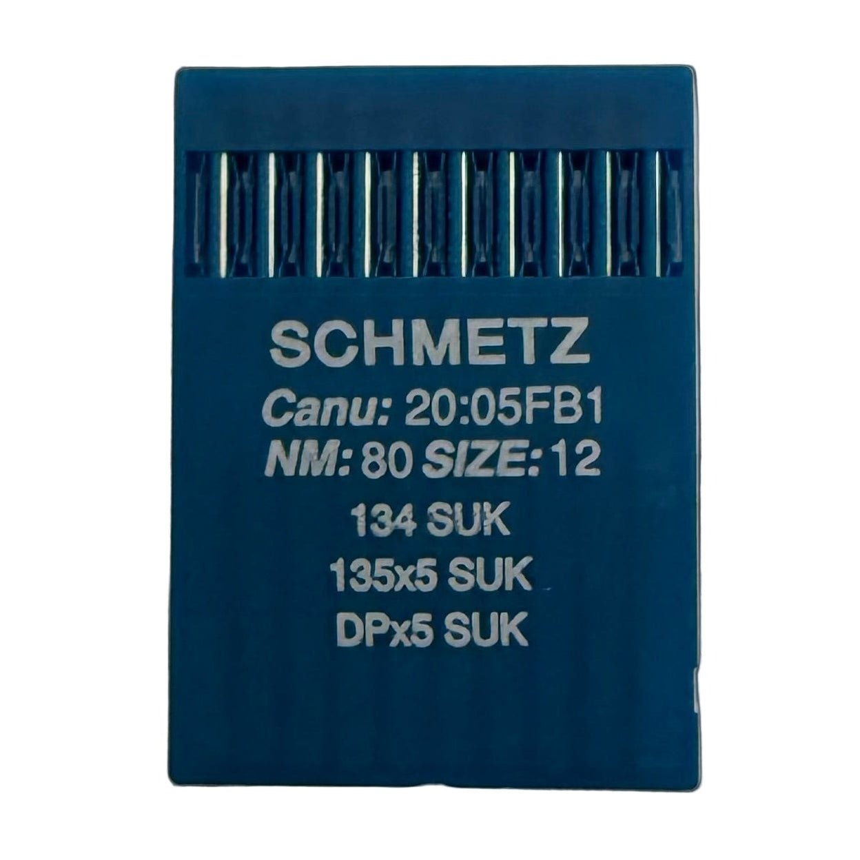 Image avec les aiguilles pour machines à coudre industrielles SCHMETZ DPx5 SUK – pour maille et denim (10 pcs) – disponible chez Šarlotes audumi