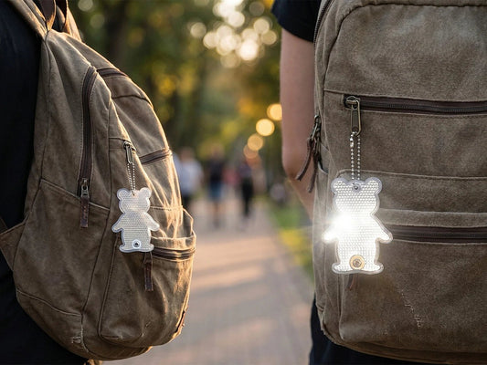 Image d’un porte-clés ours réfléchissant pour sac à dos et clés – disponible chez Šarlotes audumi