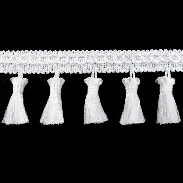 Image de ruban frangé à pompons 55 mm - blanc – disponible chez Šarlotes audumi