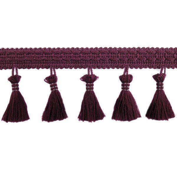 Ruban à franges avec pompons 55 mm - bordeaux – disponible chez Šarlotes audumi