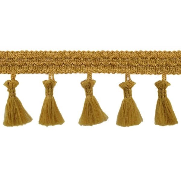 Image de ruban à franges avec pompons 55 mm - miel – disponible chez Šarlotes audumi