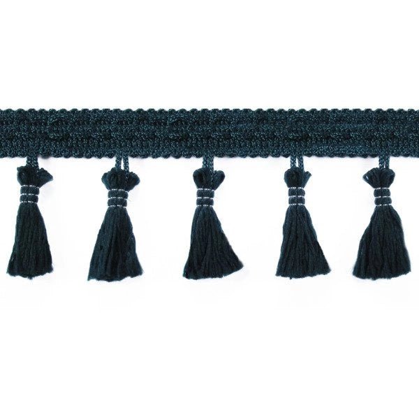Ruban à franges avec pompons 55 mm - vert foncé – disponible chez Šarlotes audumi