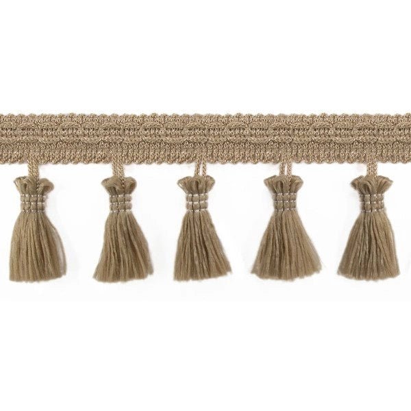 Ruban à franges avec pompons 55 mm - doré – disponible chez Šarlotes audumi