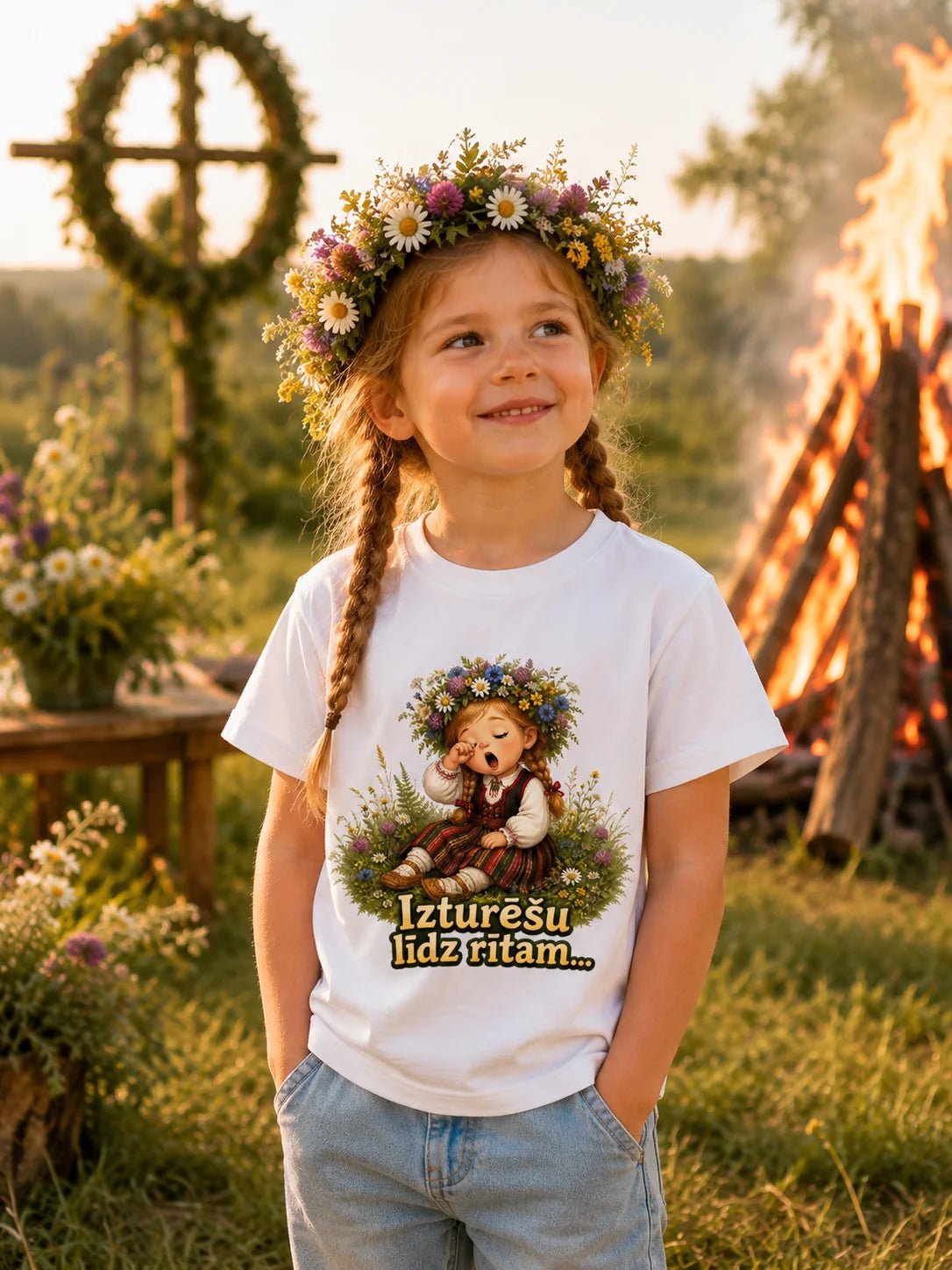 Bild eines Kinder-T-Shirts „Ich halte bis morgen durch!“ – erhältlich bei Šarlotes audumi