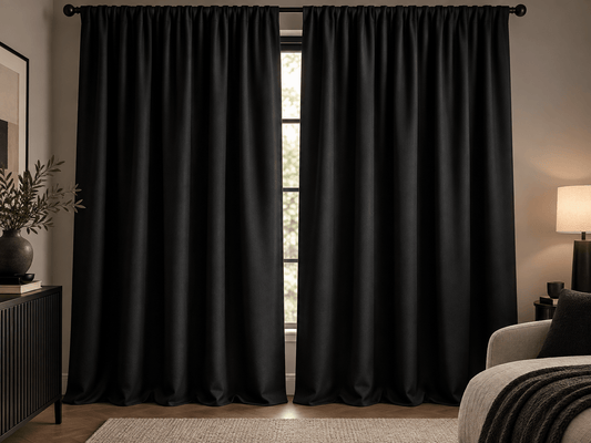 Image du tissu de rideau occultant Blackout – blocage total de la lumière, noir – disponible en ligne chez Šarlotes audumi