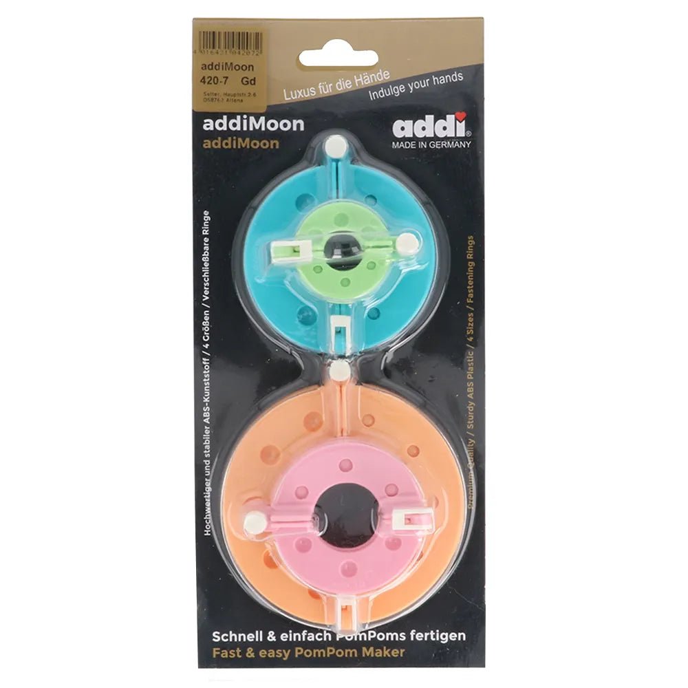 Image du kit d’anneaux pour fabriquer des pompons Addi Moon | 4 tailles – disponible chez Šarlotes audumi