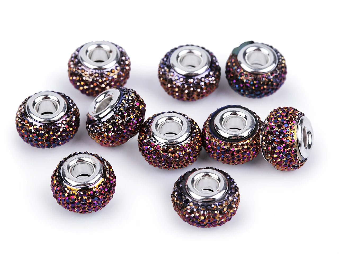 Image avec perles « Charm » à effet métallisé | 9 × 14 mm 10 pièces | couleurs variées – disponible chez Šarlotes audumi