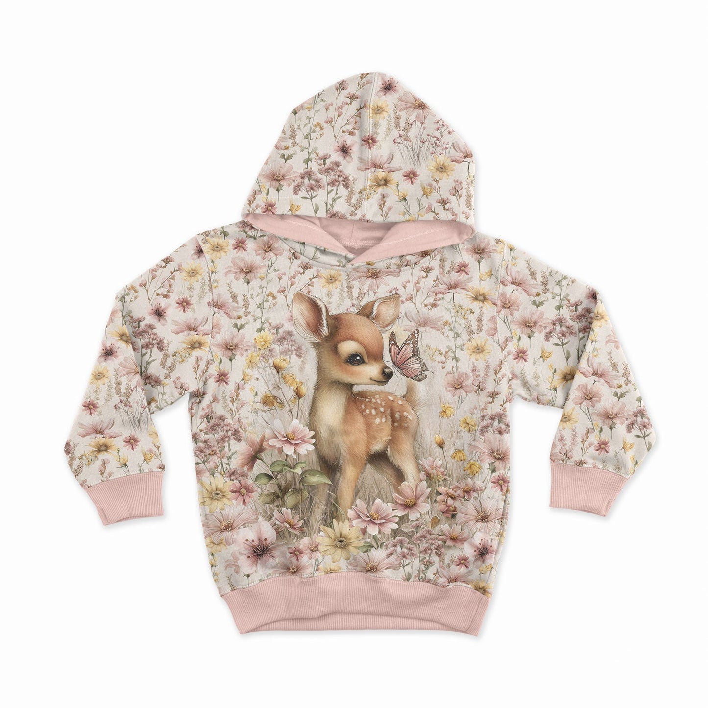 Image avec panneau en tricot à boucles 40x50 cm - Bambi dans la prairie fleurie 250 g/m² – disponible chez Šarlotes audumi