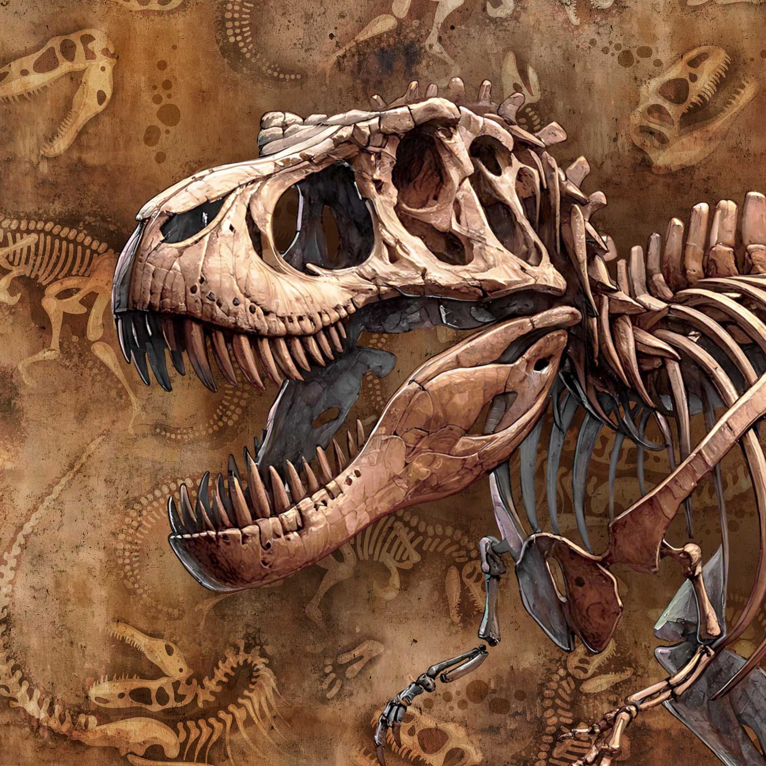 Image avec panneau en jersey bouclette 40x50 cm - fossiles de dinosaures 250 g/m² – disponible chez Šarlotes audumi