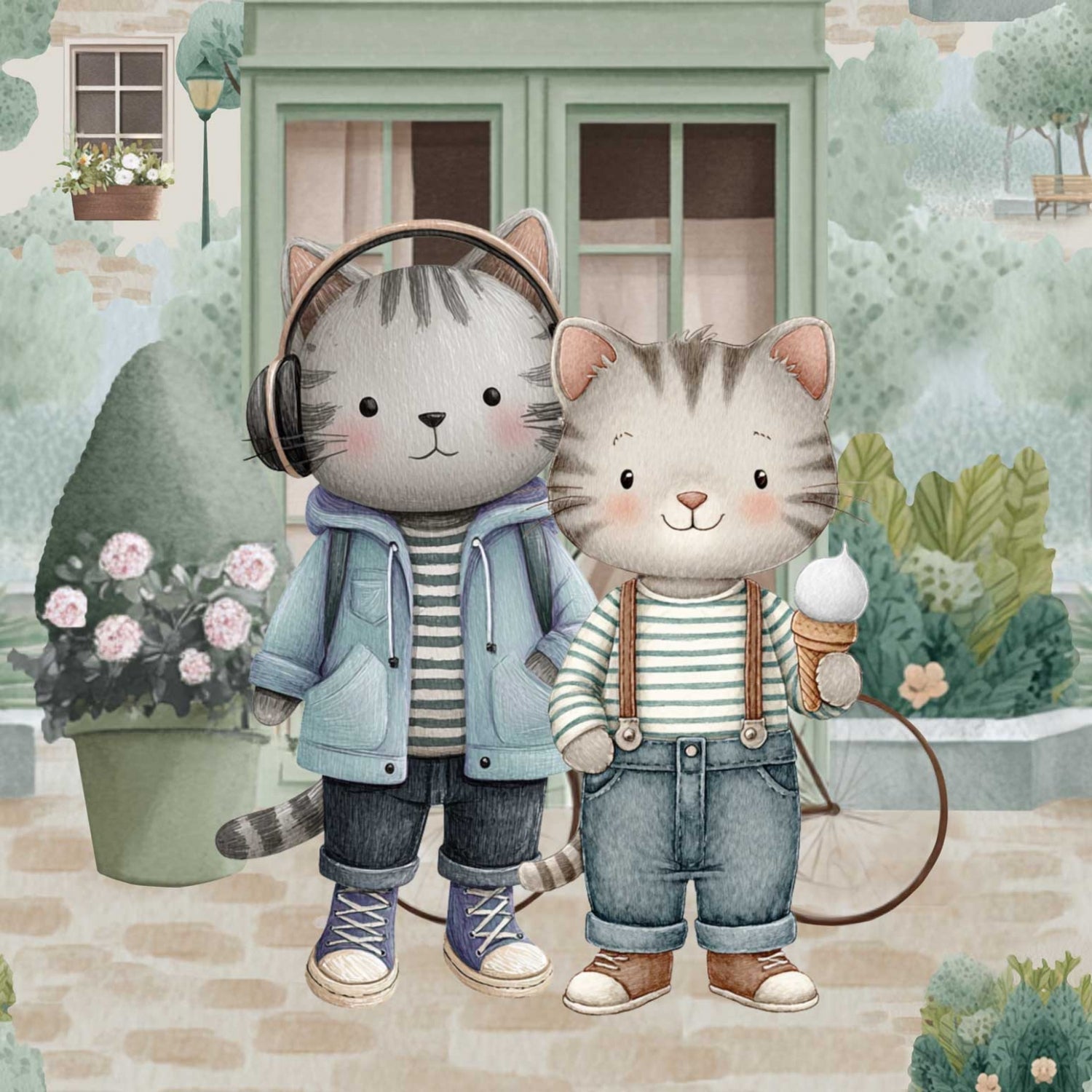 Panneau en tricot bouclé 40x50 cm - promenade de chats urbains 250 g/m² – disponible chez Tissus Charlotte
