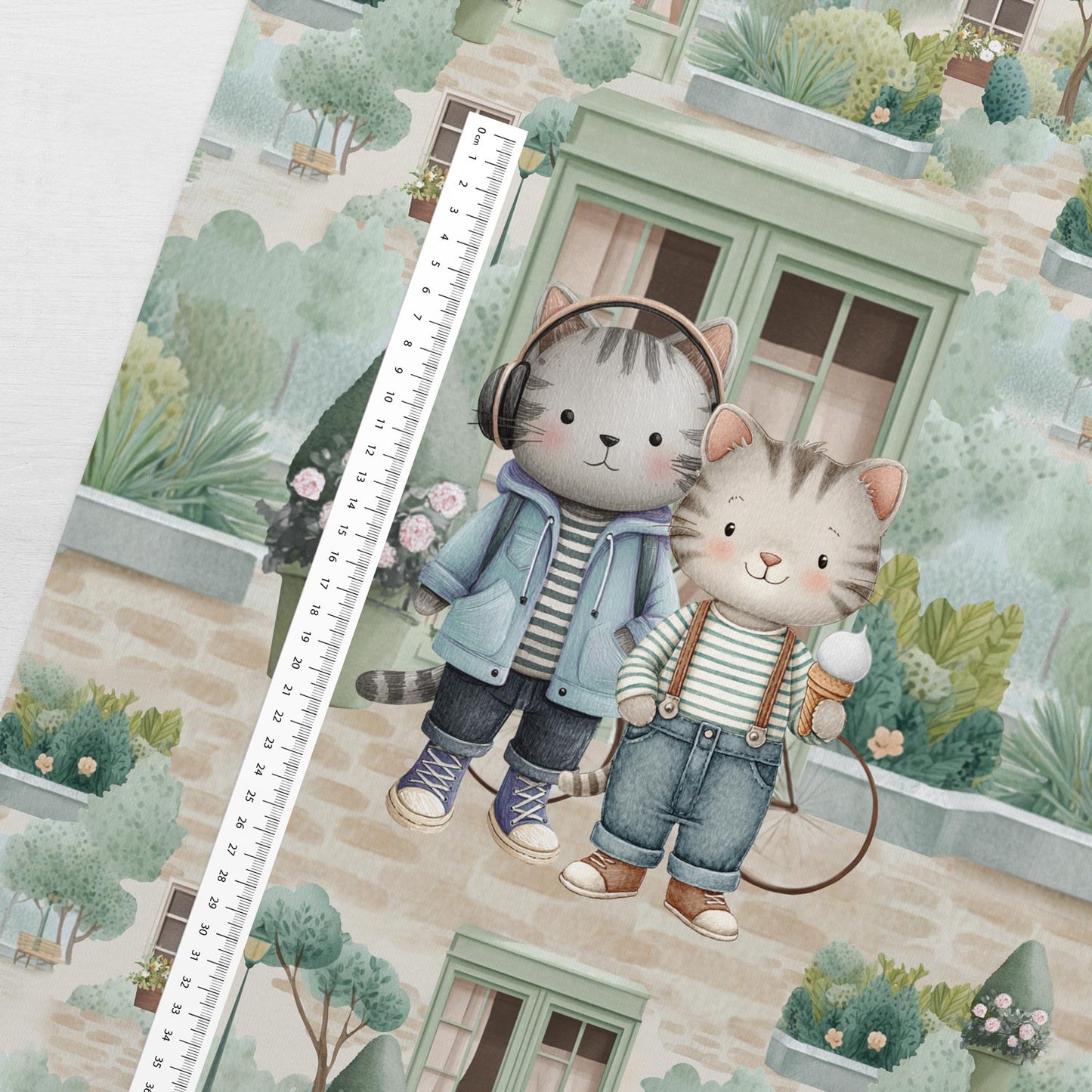 Image avec panneau en tricot bouclé 40x50 cm - promenade de chats de ville 250 g/m² – disponible chez Šarlotes audumi