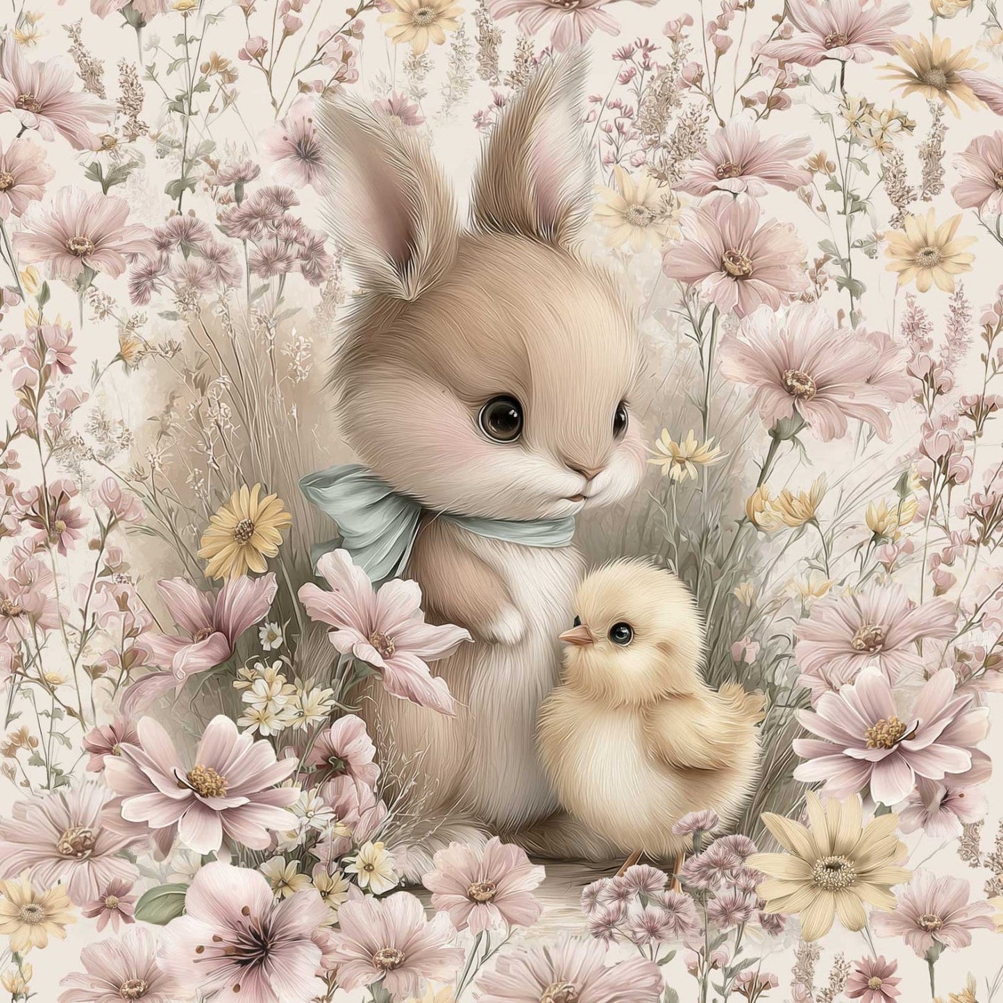 Image avec panneau en tricot bouclé 40x50 cm - l’amitié du lapin ensoleillé 250 g/m² – disponible chez Šarlotes audumi