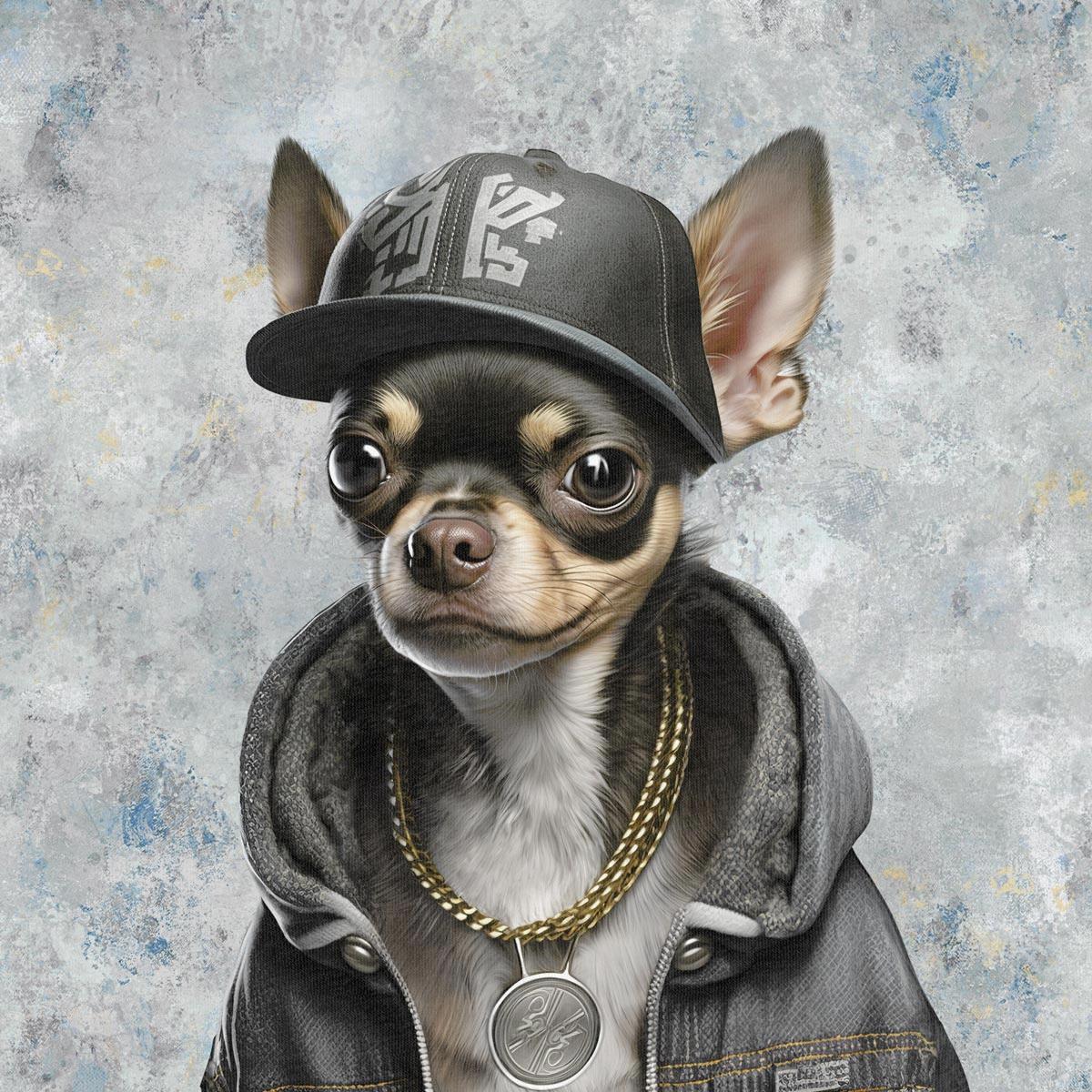 Image avec panneau en tricot bouclé - chihuahua cool 250 g/m² | Design - 01 – disponible chez Šarlotes audumi