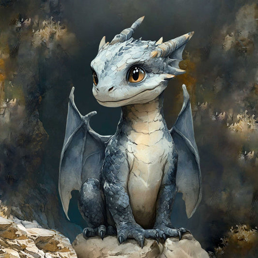 Image with loop-knit panel - little blue dragon 250 g/m² | Design - 14 – available at Šarlotes audumi