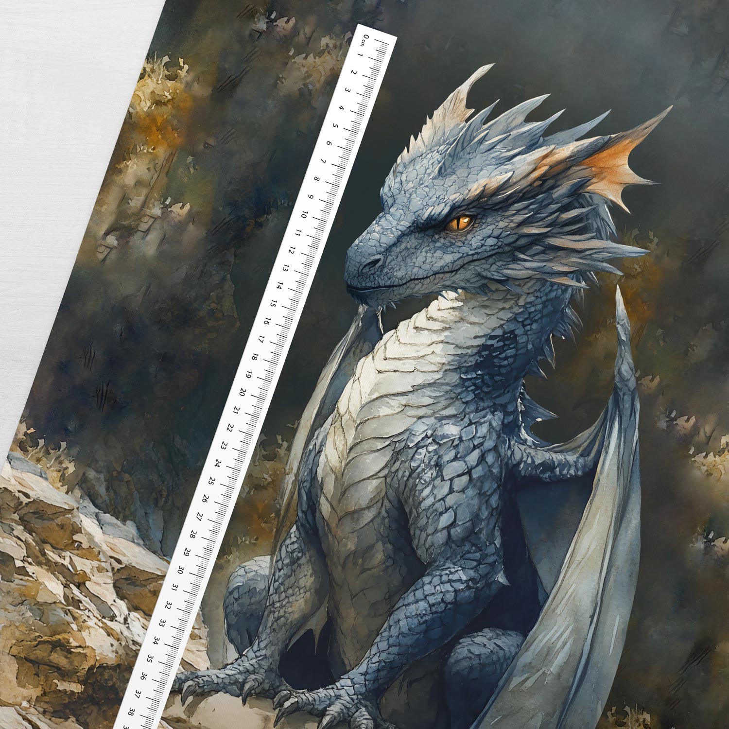 Image du panneau en tricot bouclette - dragon bleu 250 g/m² | Design - 13 – disponible chez Tissus Charlotte