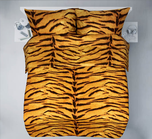 100% Baumwollstoff – orange mit Tigermuster, 220 cm