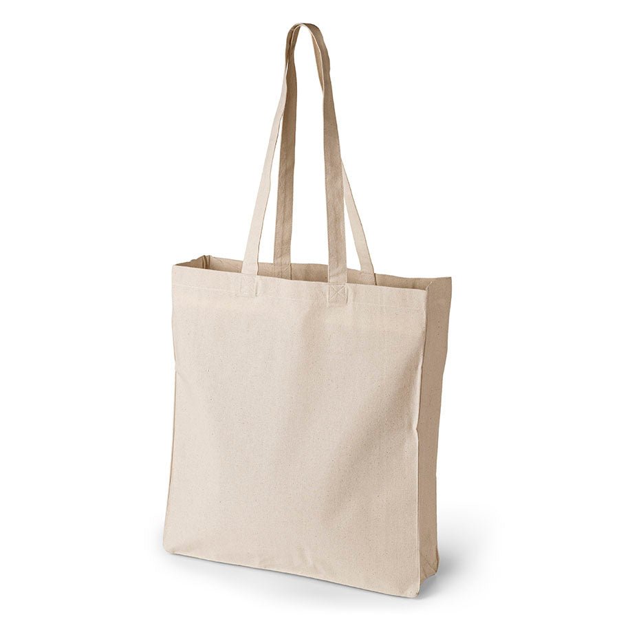Image de sac en coton naturel avec soufflet latéral et fond 28 x 32 cm (180 g/m²) – disponible chez Šarlotes audumi