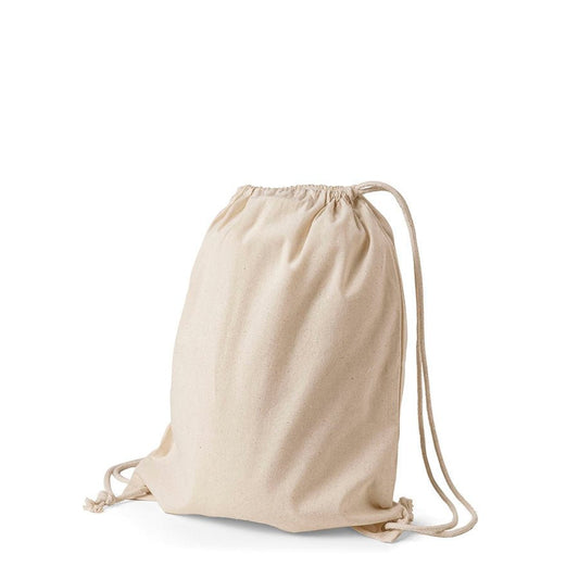 Image d’un sac à dos en coton naturel à cordons 140 g/m² 38 × 46 cm – disponible chez Šarlotes audumi
