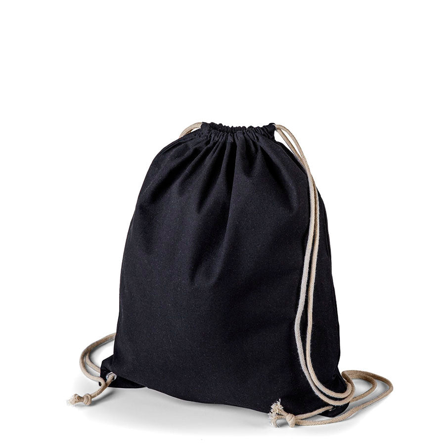 Image d’un sac à dos à cordons en coton naturel 140 g/m² 38 × 46 cm - noir – disponible chez Šarlotes audumi