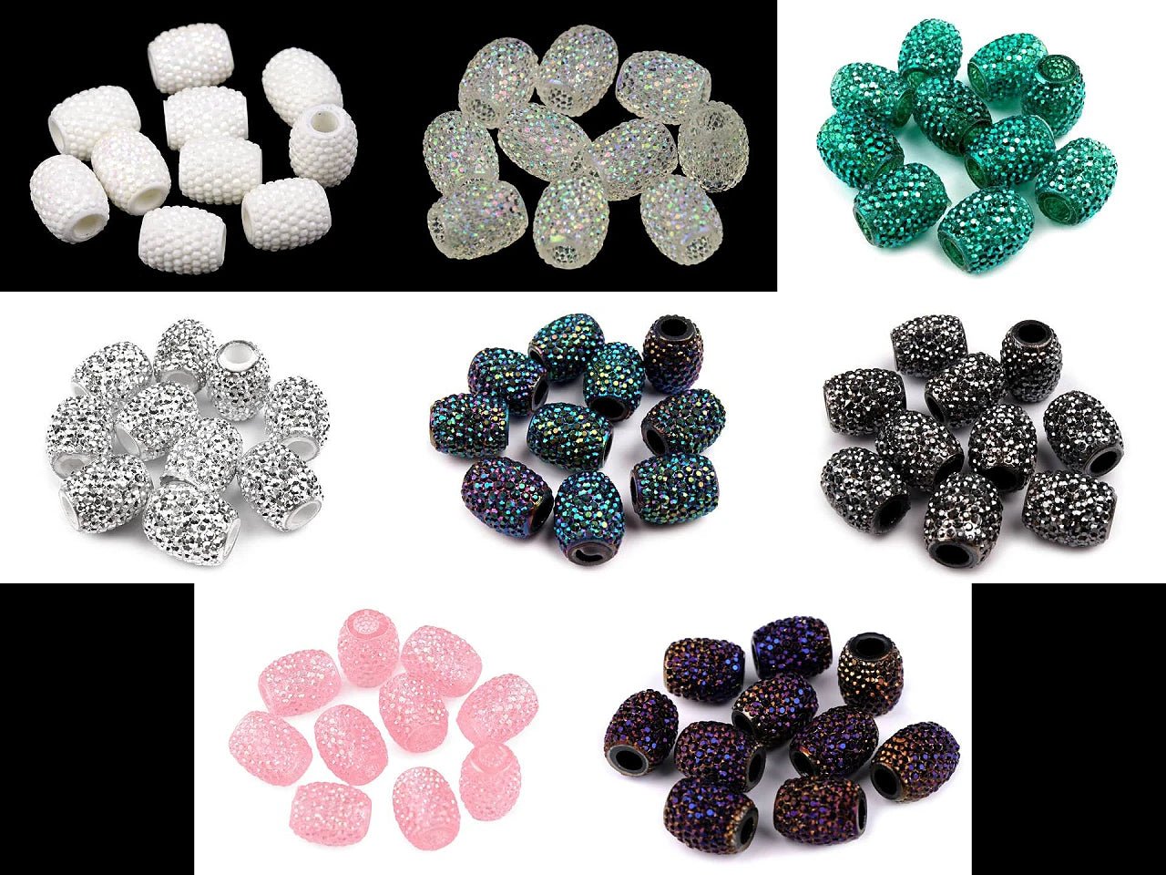 Image de perles décoratives brillantes à gros trou 13×15 mm – disponibles chez Šarlotes audumi