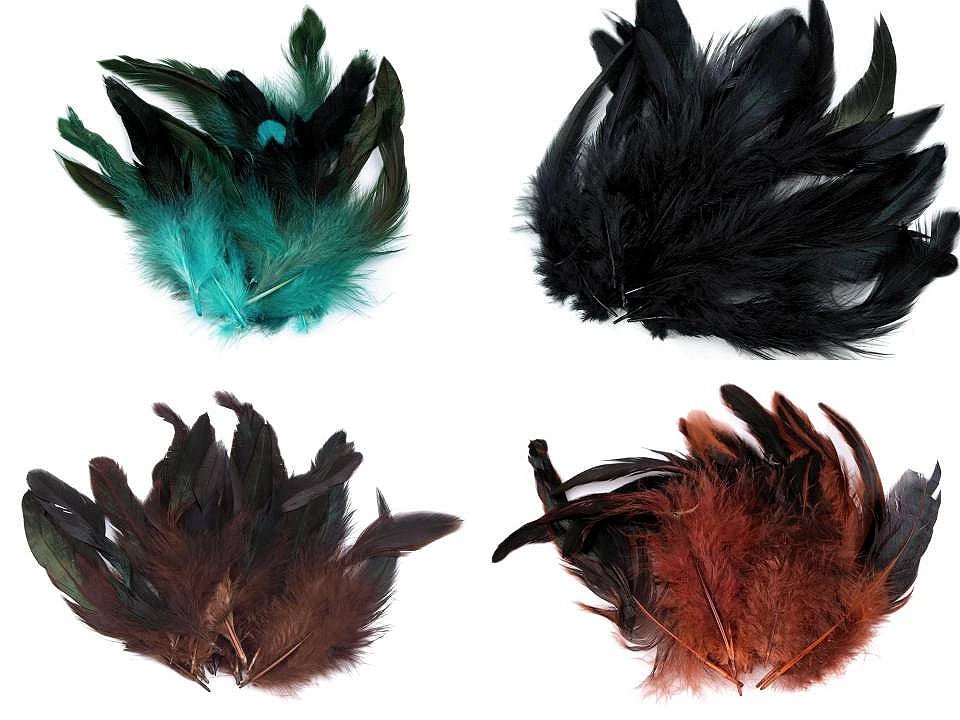 Image avec plumes de poule décoratives 6–20 cm, 20 pièces | tons assortis – disponible chez Šarlotes audumi