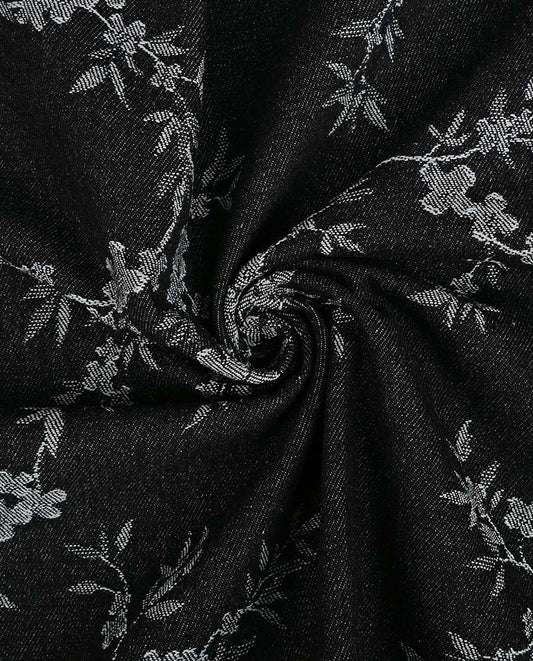 Tissu denim jacquard à fleurs – noir