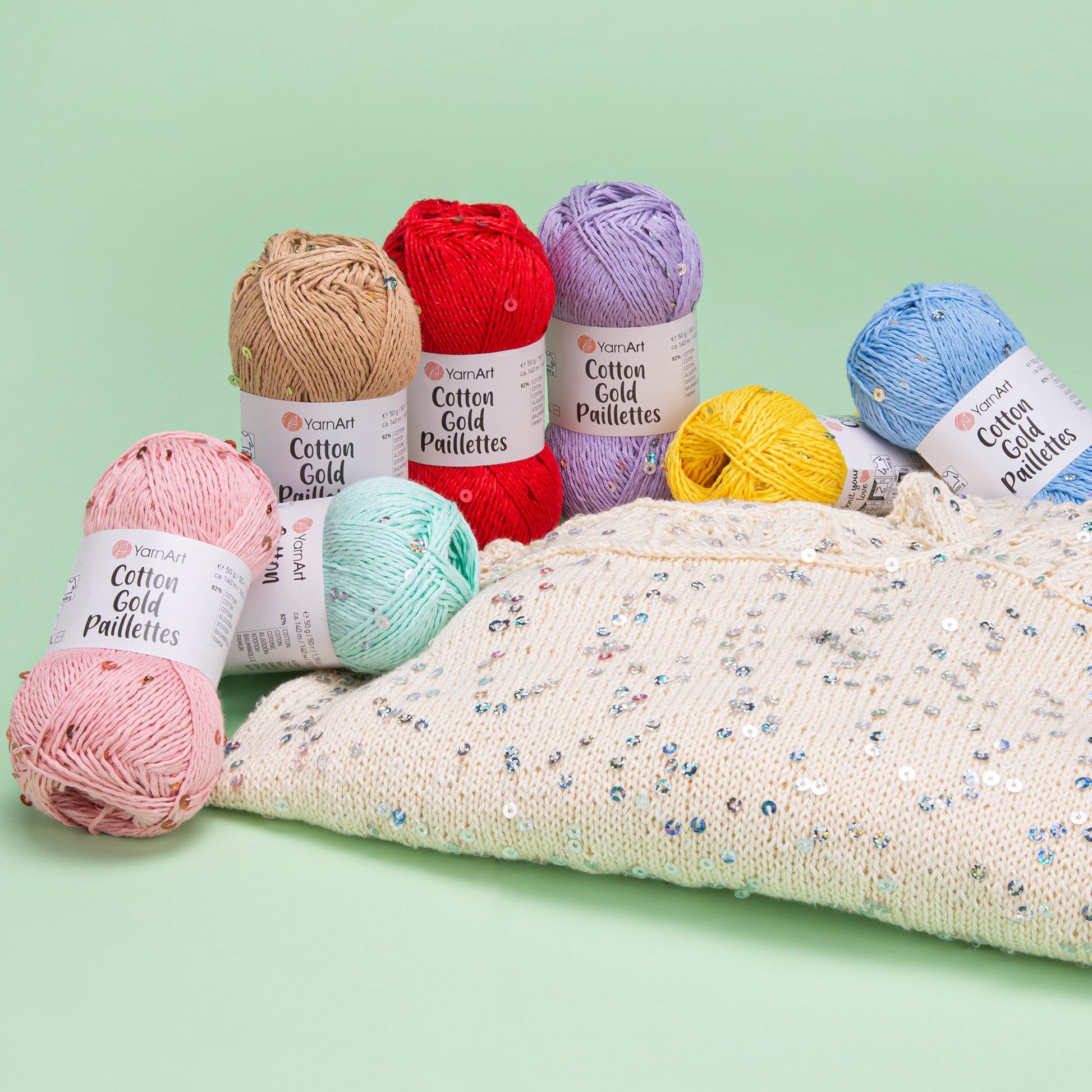 Attēls ar Dzija YarnArt Cotton Gold Paillettes ar fliteriem - 50g / 140m – pieejams Šarlotes audumi