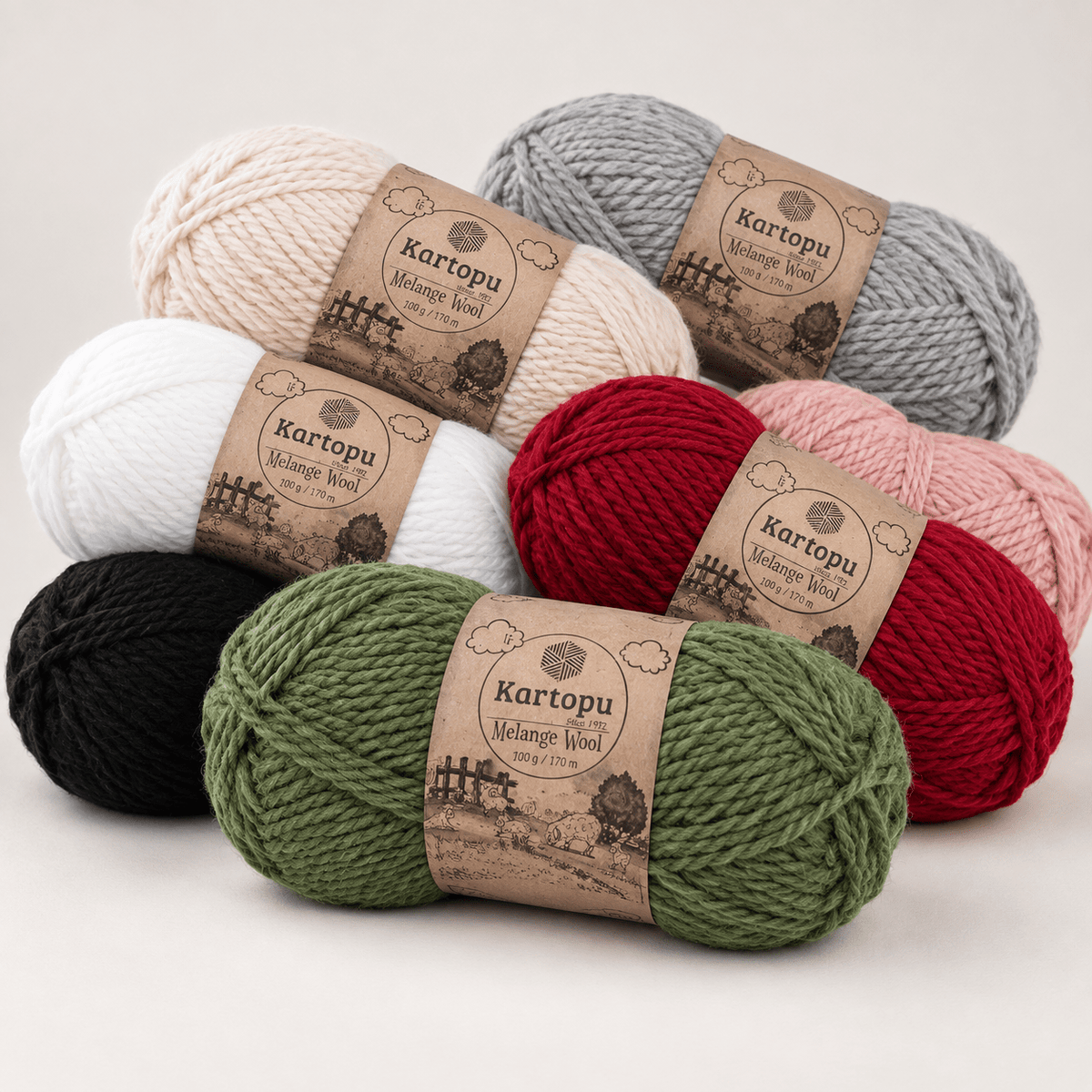 Image avec fil de laine KARTOPU MELANGE WOOL 100 g / 170 m – disponible en ligne chez Šarlotes audumi