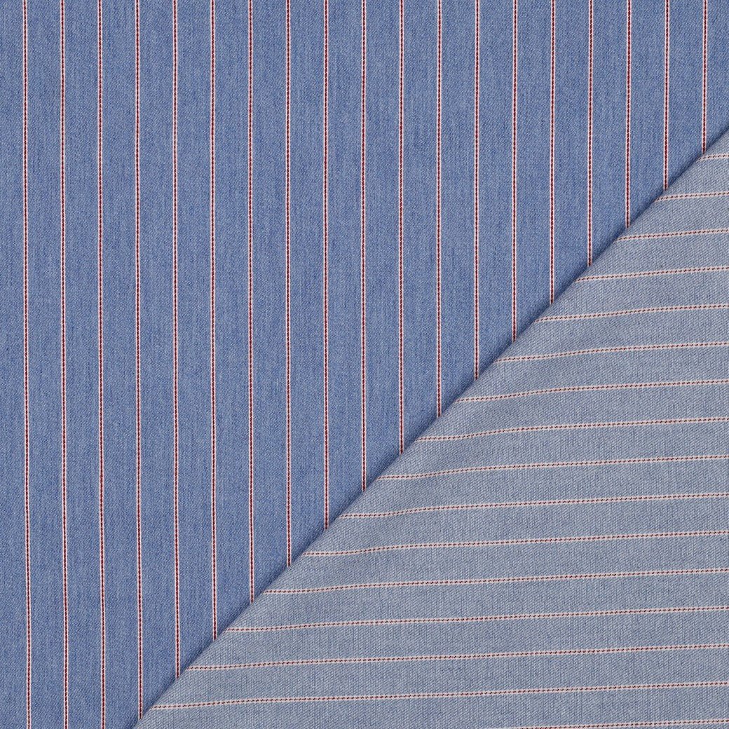 Image de tissu denim à rayures 190 g/m² – disponible chez Šarlotes audumi
