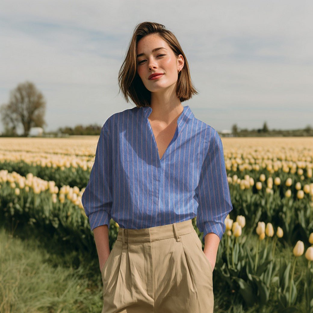 Image de tissu denim à rayures 190 g/m² – disponible chez Šarlotes audumi