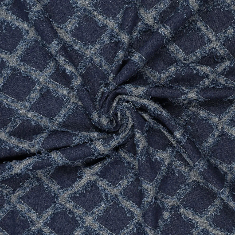 Image de tissu denim avec élasthanne, franges décoratives, 360 g/m² – disponible chez Šarlotes audumi