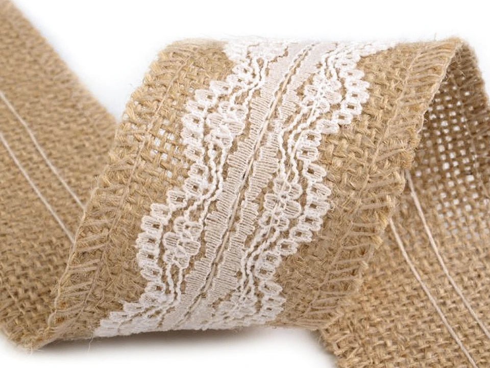 Jute ribbon with lace | 50 mm and 60 mm