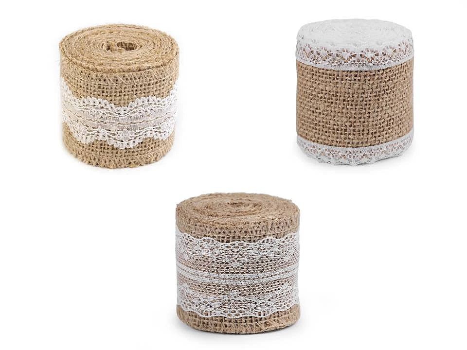 jute ribbon with lace | 50 mm and 60 mm