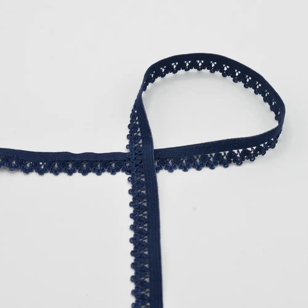 Image avec élastique, dentelle 1,3 cm - bleu foncé – disponible chez Šarlotes audumi