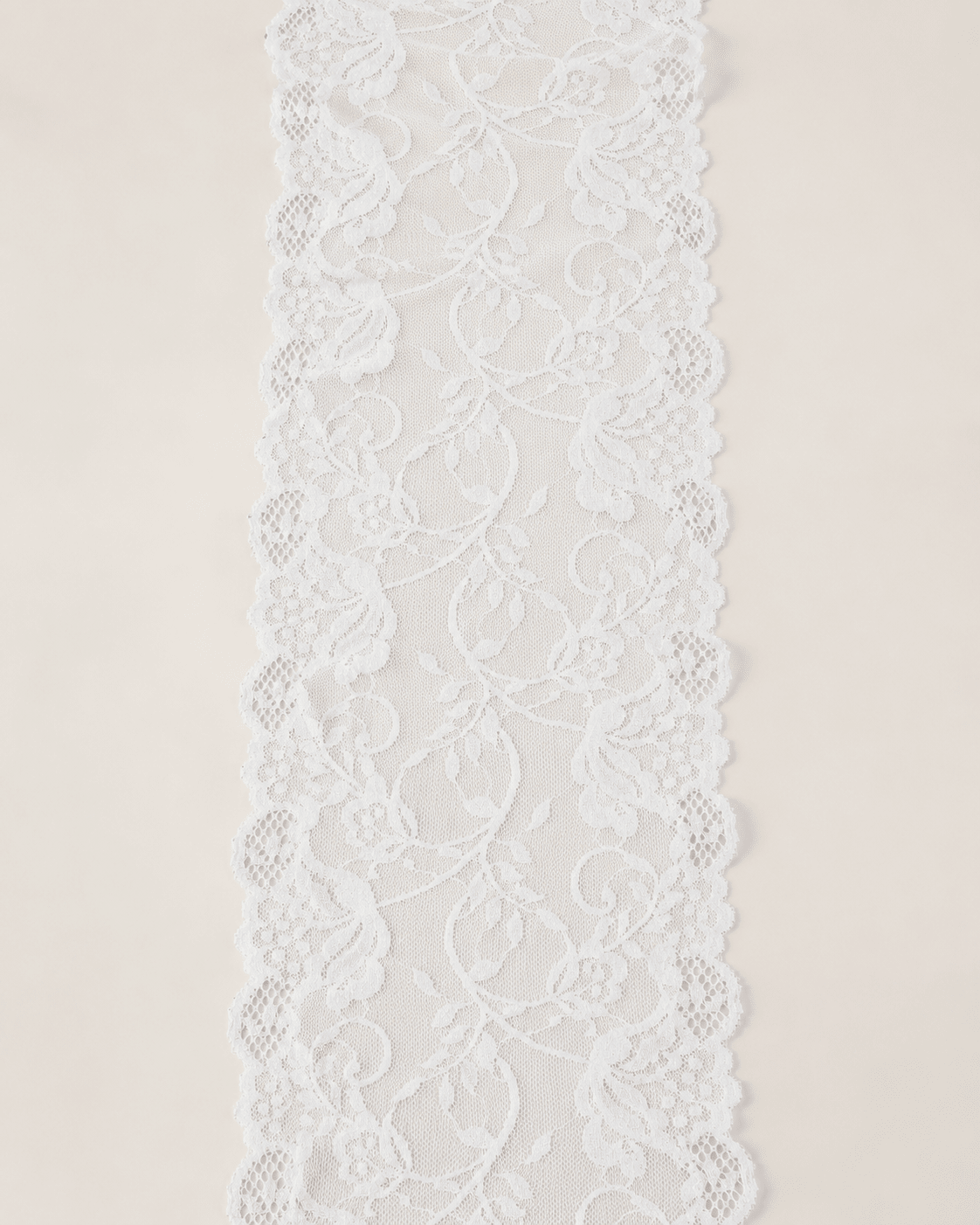 Elastic lace 15 cm - white, available online at Šarlotes audumi