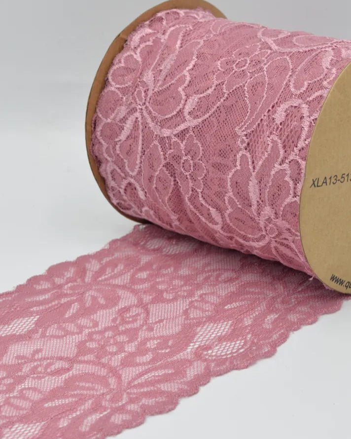 Dentelle élastique - 15 cm - vieux rose