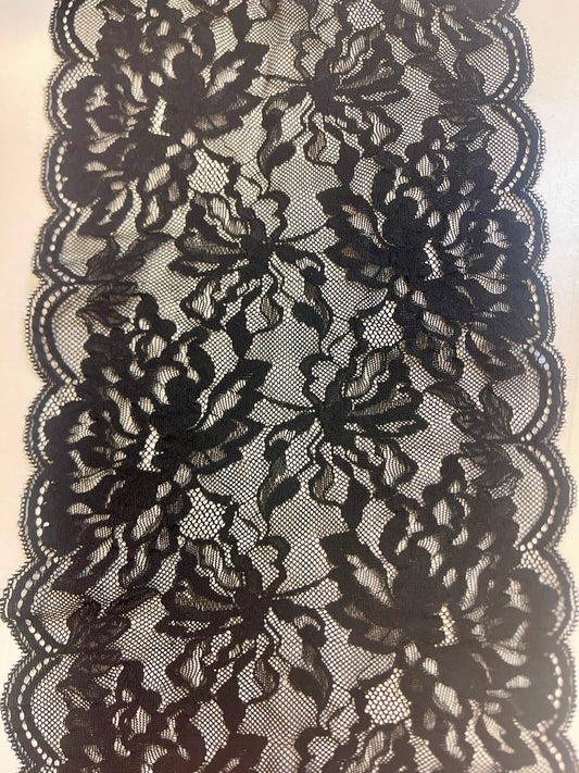 Image de dentelle élastique 20 cm-noir charbon – disponible en ligne chez Tissus Charlotte