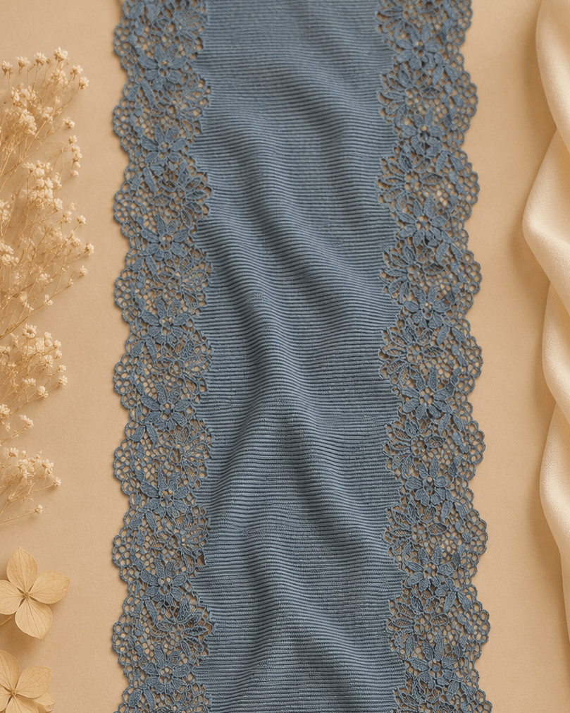 Image of flexible lace 25 cm-dove blue-gray – available online at Šarlotes audumi