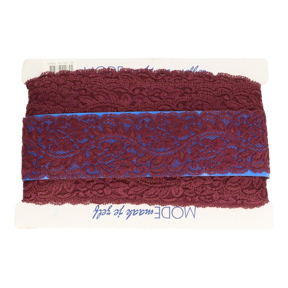 Dentelle en nylon élastique - 6,6 cm - bordeaux