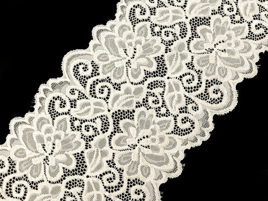 Dentelle élastique en polyester - 15 cm - blanc lait