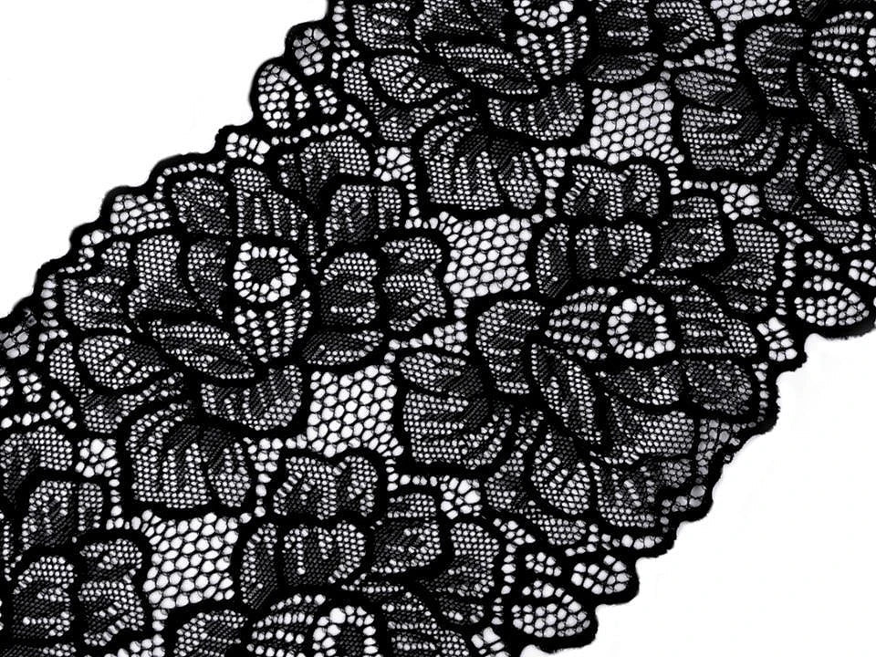 Elastic polyester lace - 15.5 cm black