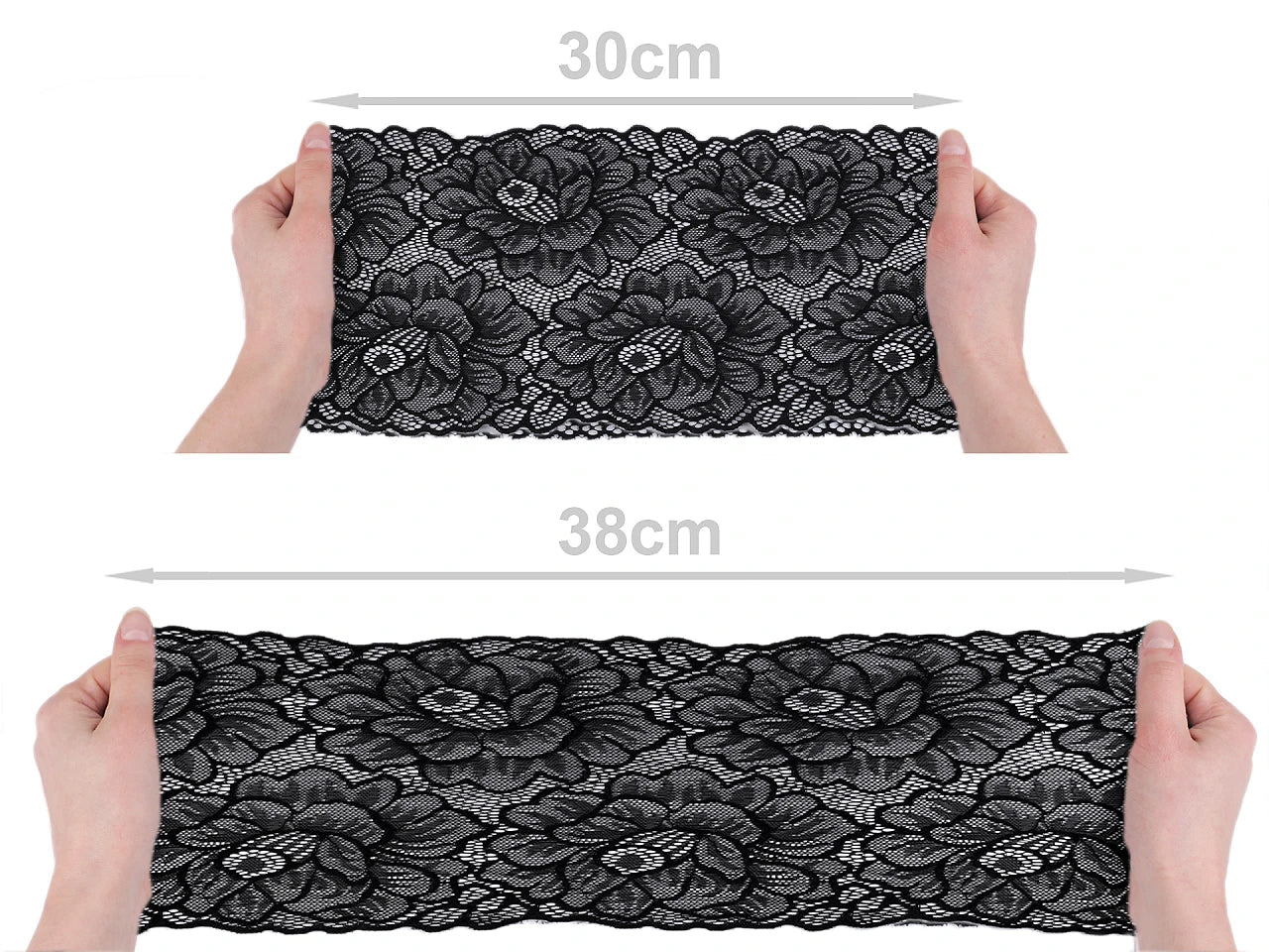 Elastic polyester lace - 15.5 cm black