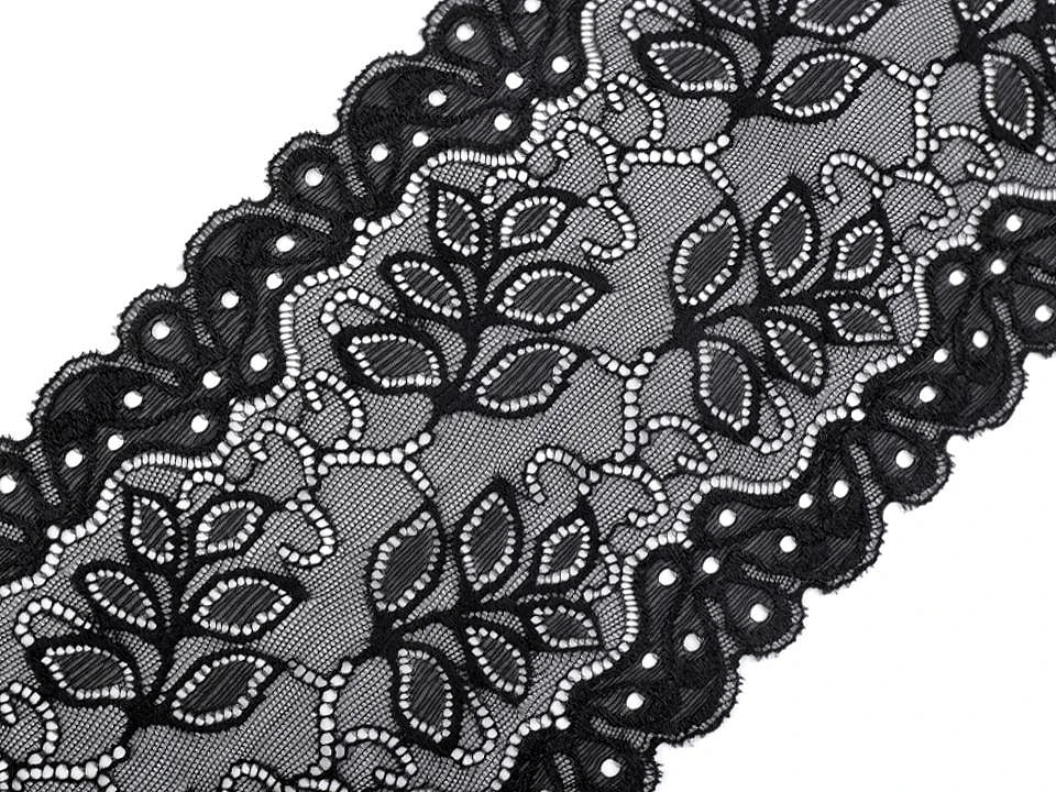 Elastic polyester lace - 16 cm black