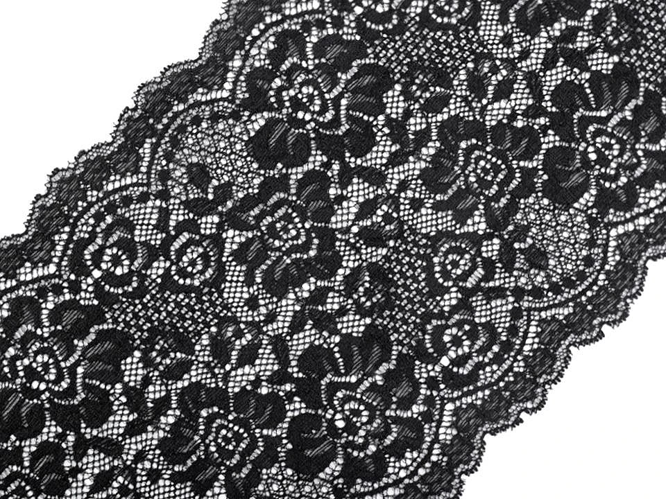 Elastic polyester lace - 18 cm black